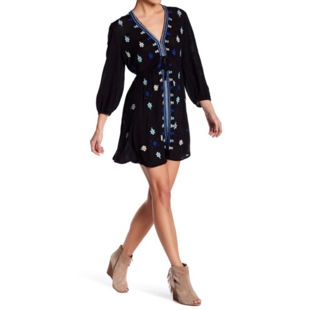Free People Star Gazer Embroidered Dress Black Combo Size XS